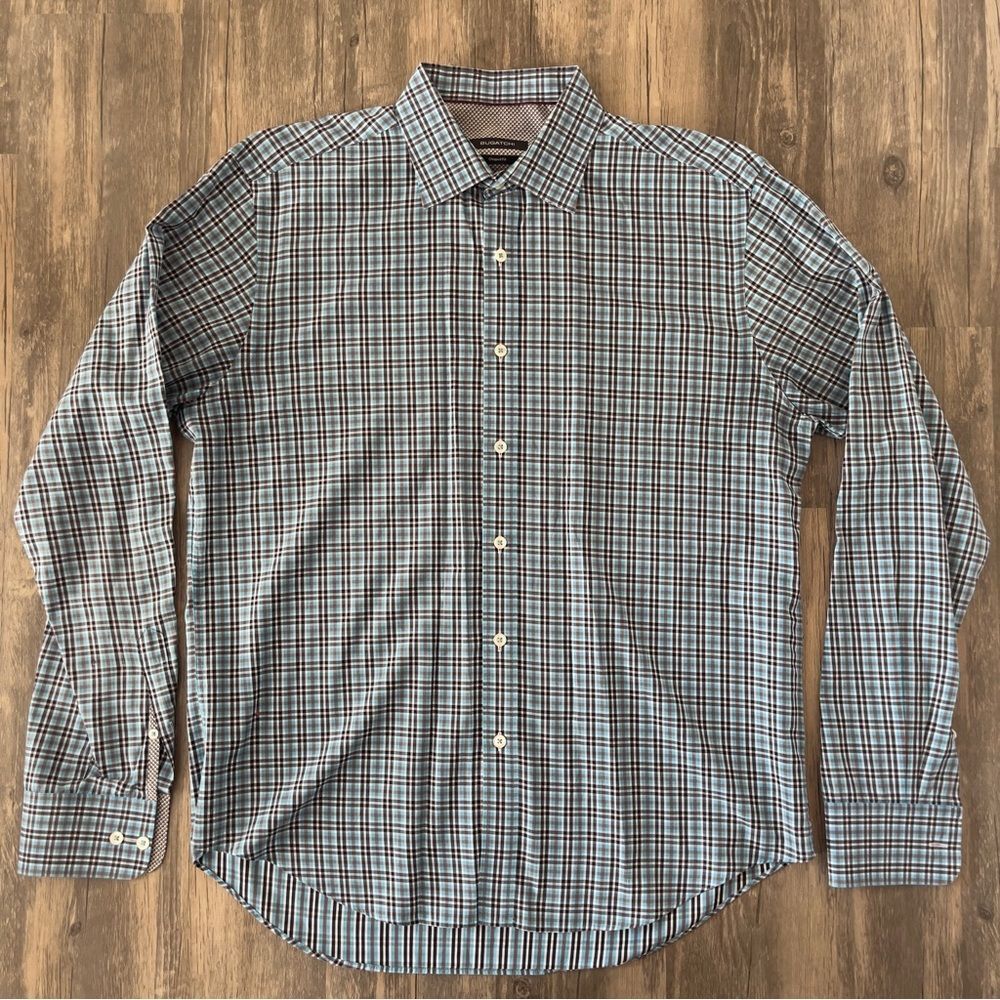 Bugatchi Uomo Men’s Shaped Fit Collared Button Down Dress Shirt Size Large